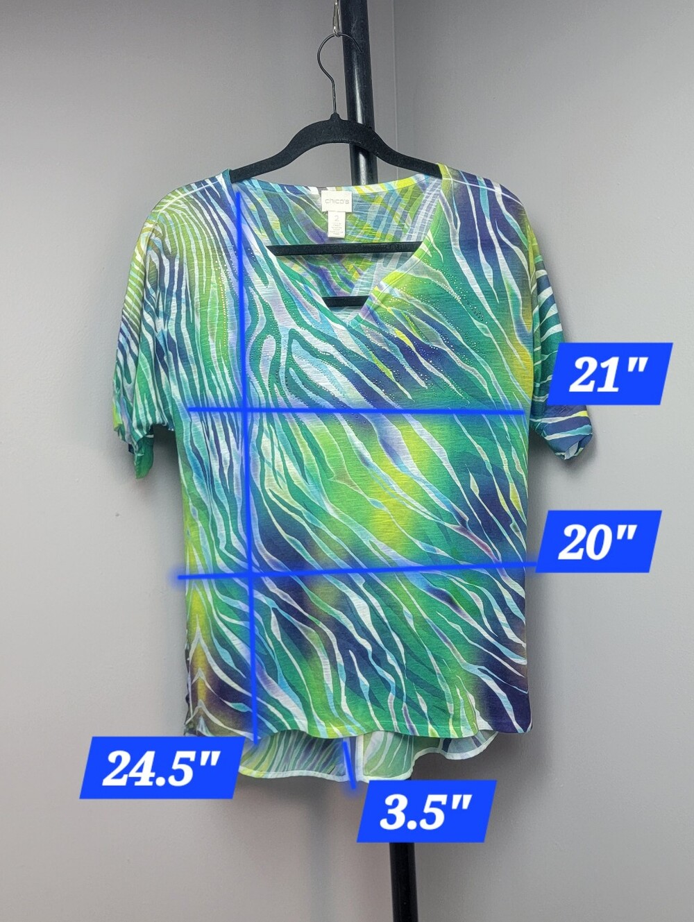 Chico's 2 Pieces Top Blouse Blue Orange Green Chiffon Sumer Abstract Multicolor - Picture 4 of 16